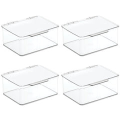 mDesign Plastic Stackable Home, Office Supplies Storage Box, Lid, 4 Pack - Clear