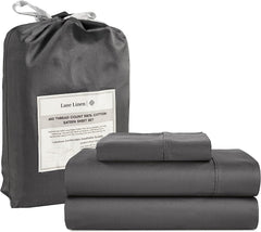 LANE LINEN Twin Sheets Set - 450 Thread Count 100% Cotton Twin Bed Sheets, 3 Pc Twin Sheet Set - Luxurious Satin Sheets, Bedding for Kids, Dorm Rooms & Adults, Breathable Cotton Sheets - Charcoal